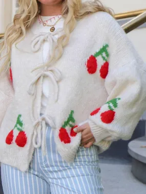 Cherry Pie Round Neck Long Sleeve Cardigan-Multiple Color Options