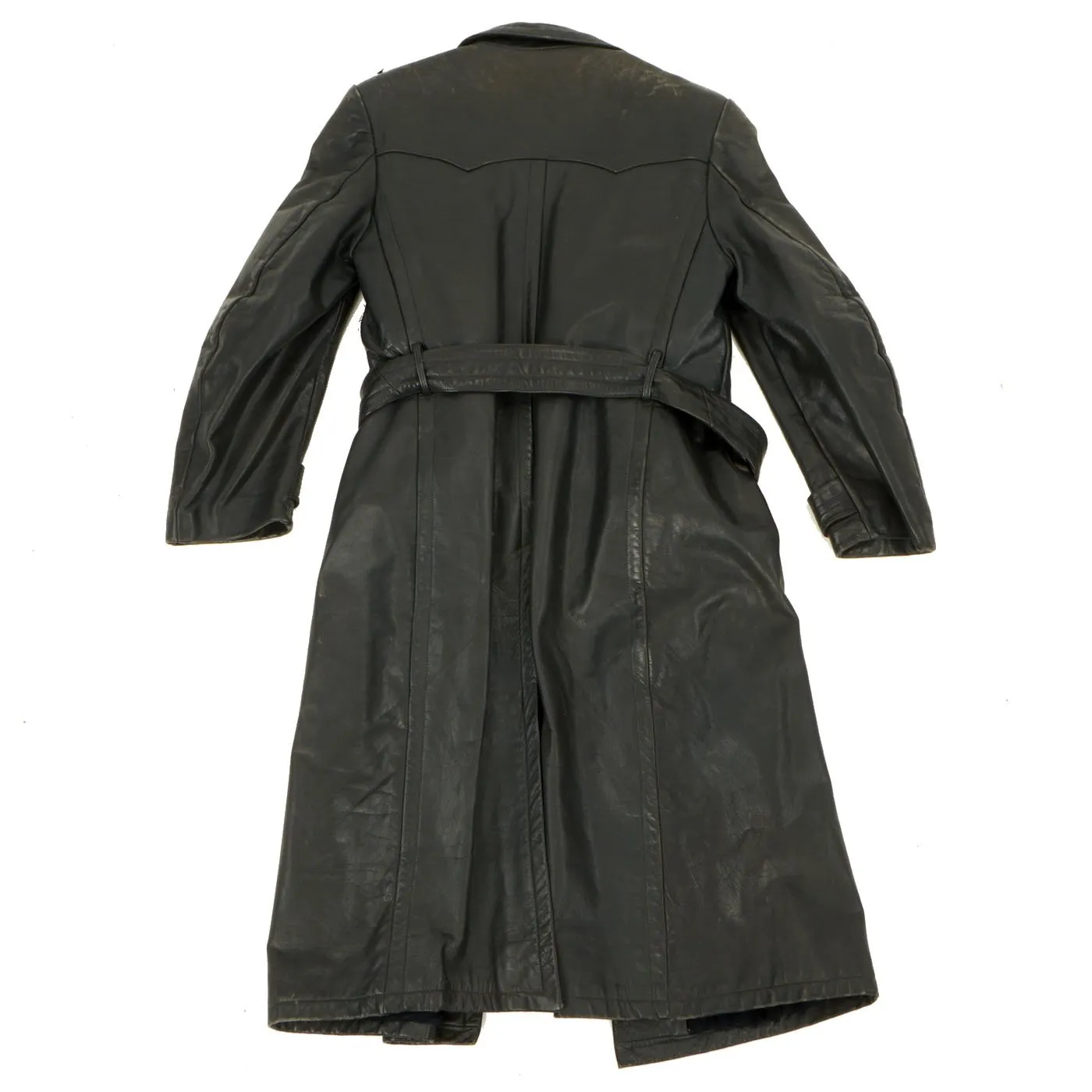 Original German WWII Officer Black Leather Greatcoat