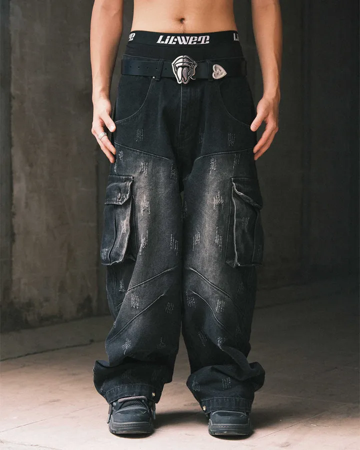 Vintage Washed Cargo Pants with Multi-Pocket Design